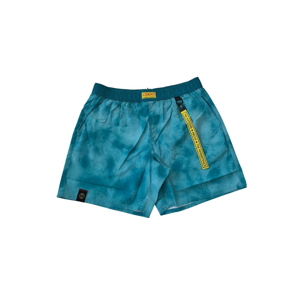 Light Blue Polyester Men's Swimwear Short