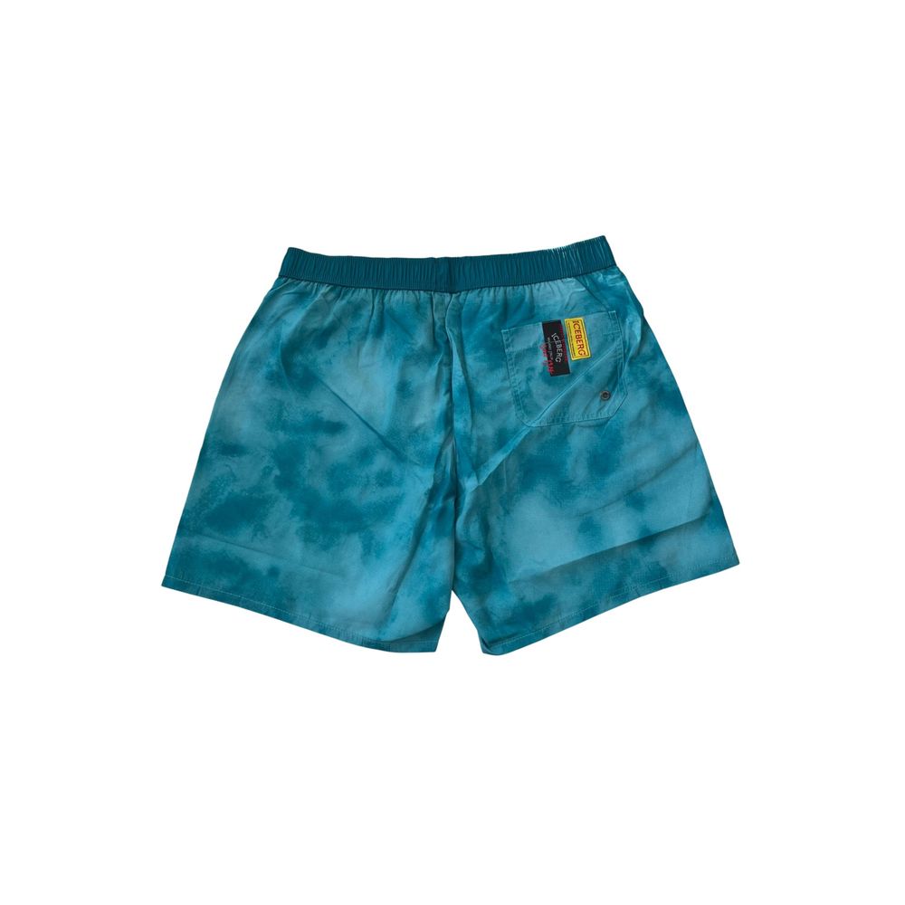 Light Blue Polyester Men's Swimwear Short