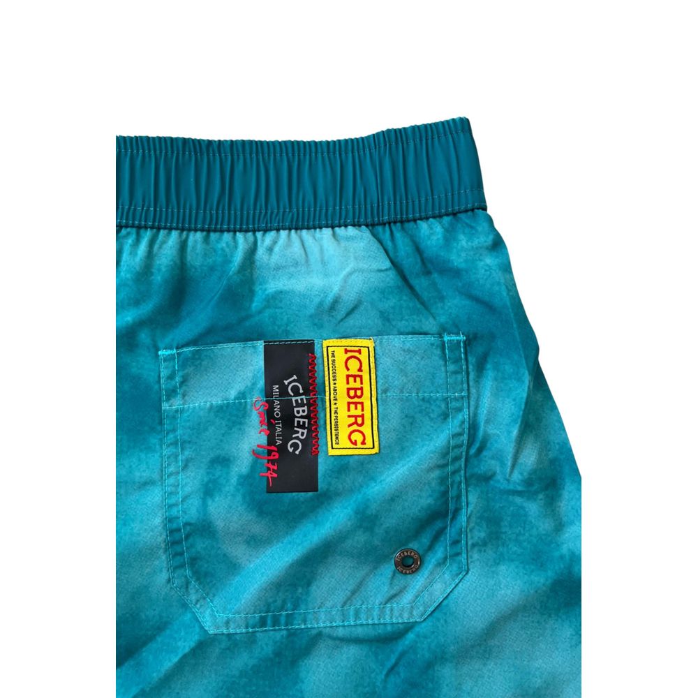 Light Blue Polyester Men's Swimwear Short