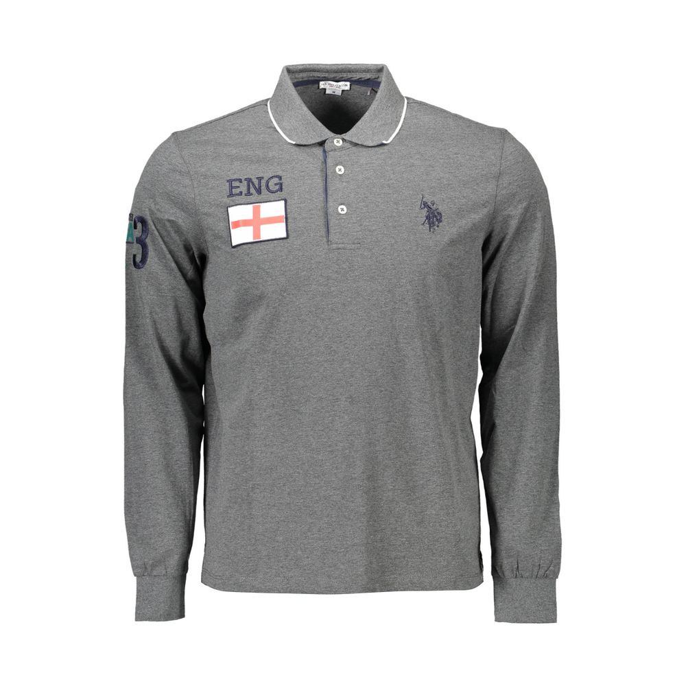 Gray Cotton Men Polo Shirt