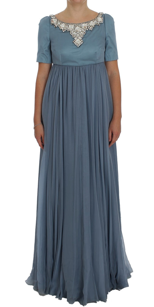 Elegantes, mit Kristallen verziertes Seidenkleid