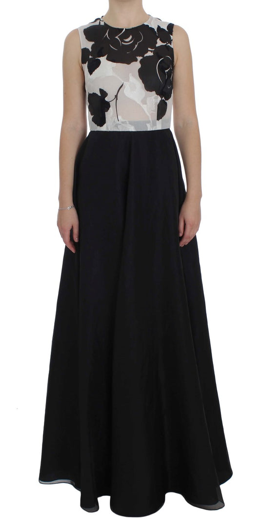 Elegantes langes Seidenkleid mit Blumenmuster