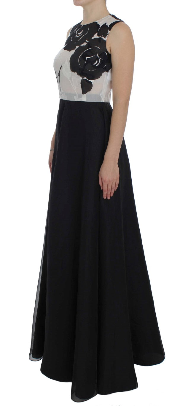 Elegantes langes Seidenkleid mit Blumenmuster