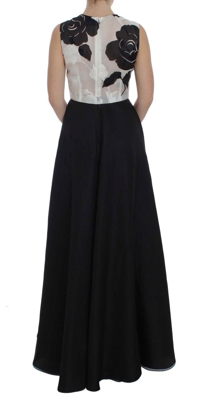 Elegantes langes Seidenkleid mit Blumenmuster