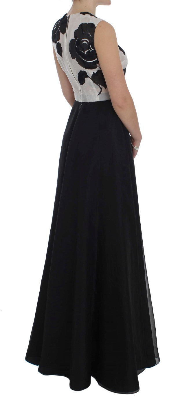 Elegantes langes Seidenkleid mit Blumenmuster