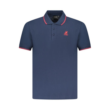 Blue Cotton Men Polo Shirt