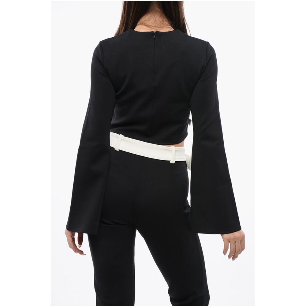 Long Sleeved Cropped Top With Bow Details