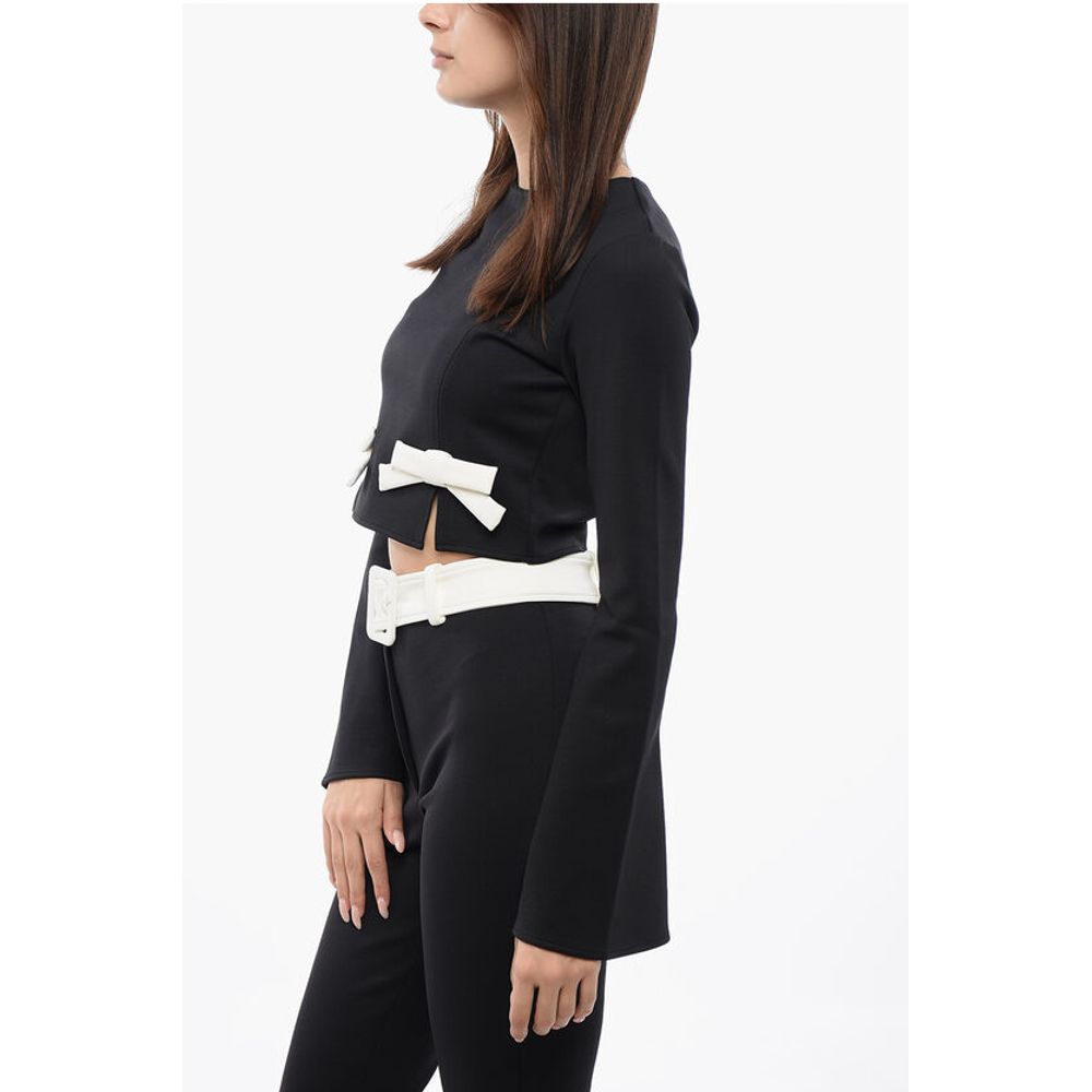 Long Sleeved Cropped Top With Bow Details