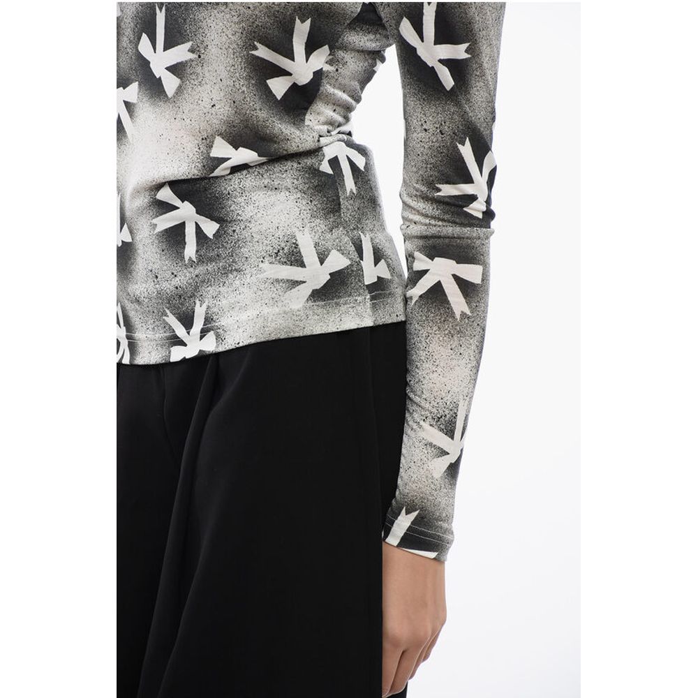 Turtle Neck Long Sleeved Top With Bow Print