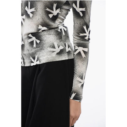 Turtle Neck Long Sleeved Top With Bow Print