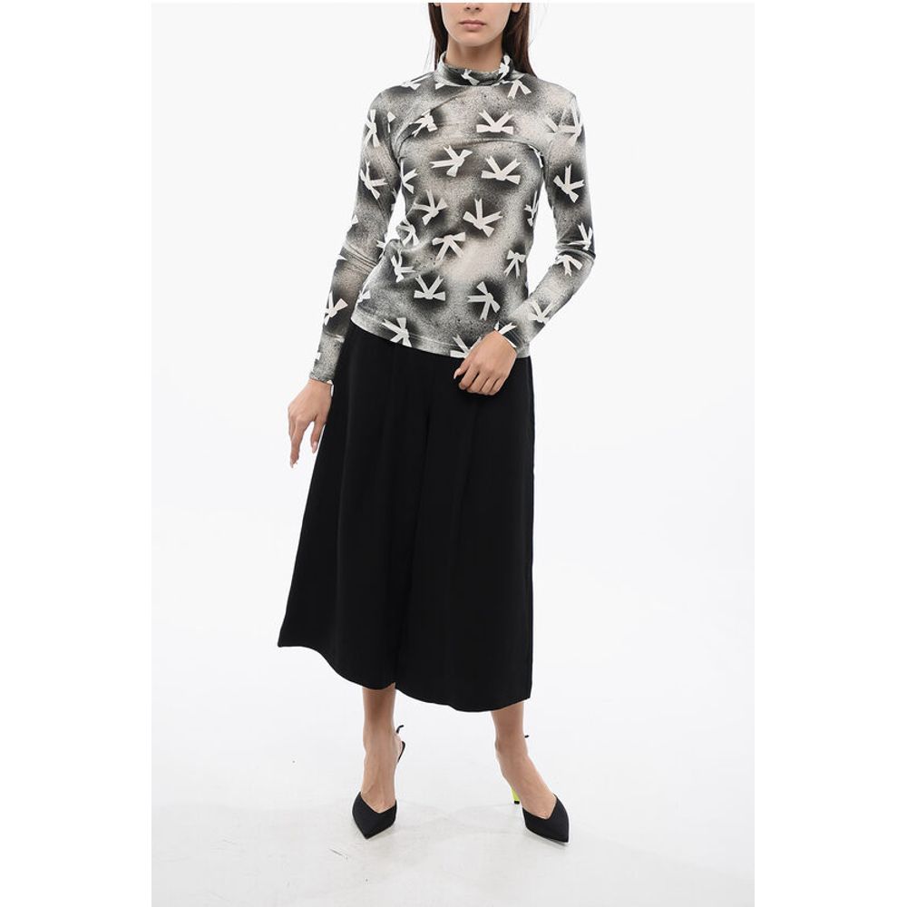 Turtle Neck Long Sleeved Top With Bow Print