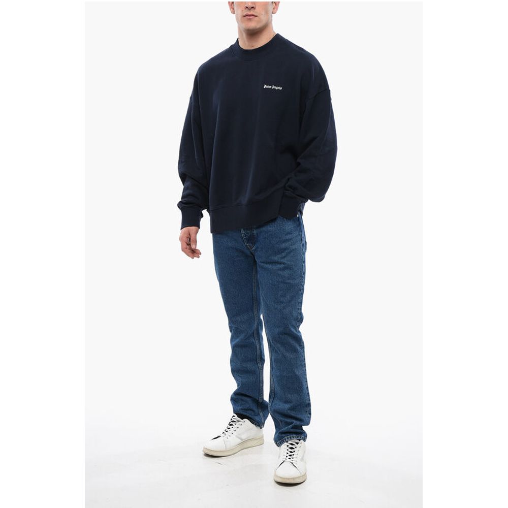 Crew Neck Brushed Cotton Sweatshirt with Embroidered Logo