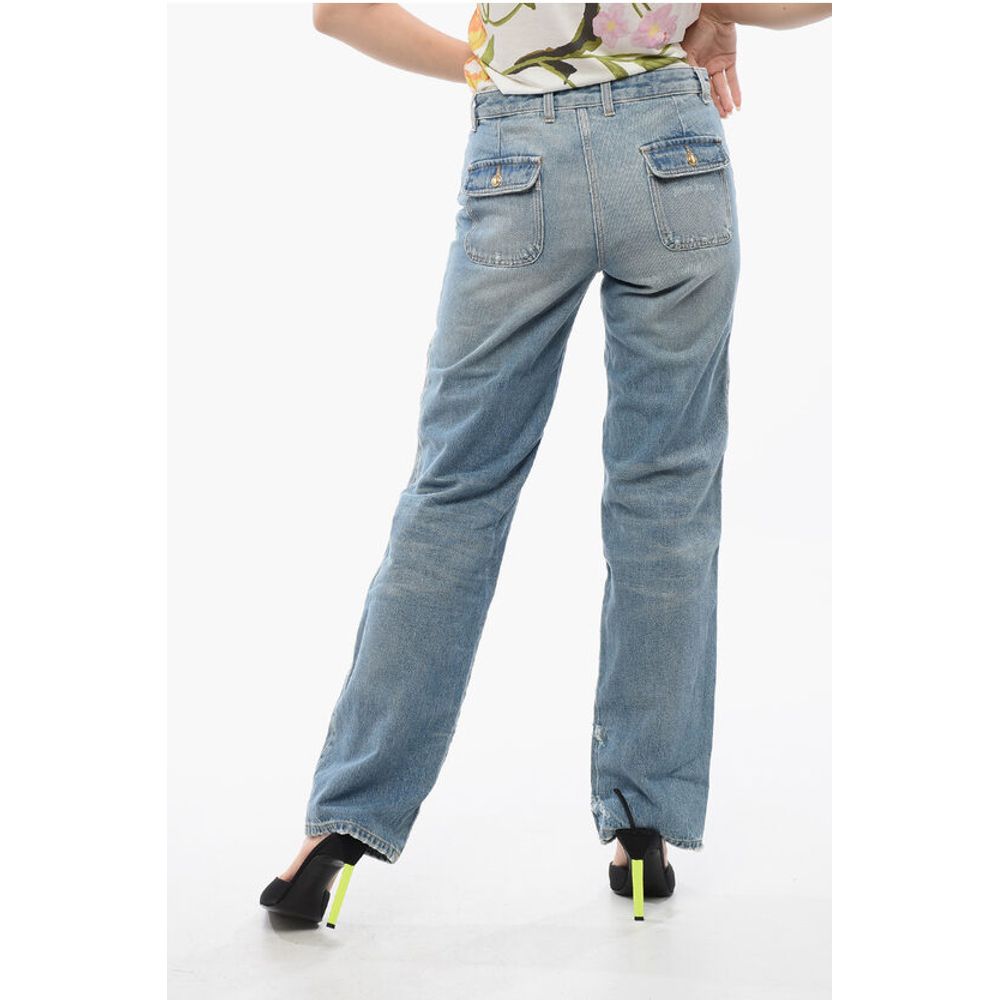 Light Washed Straight Fit Jeans With Knee-Panel