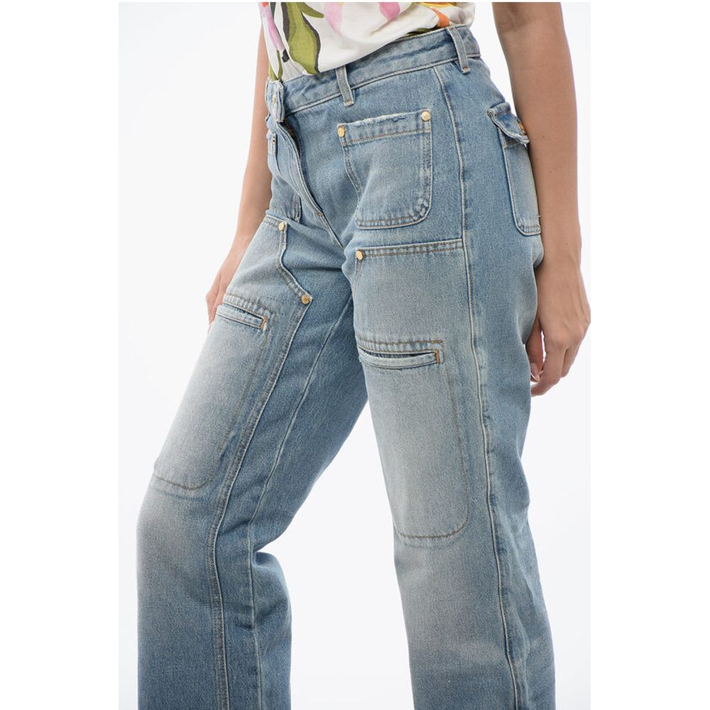 Light Washed Straight Fit Jeans With Knee-Panel