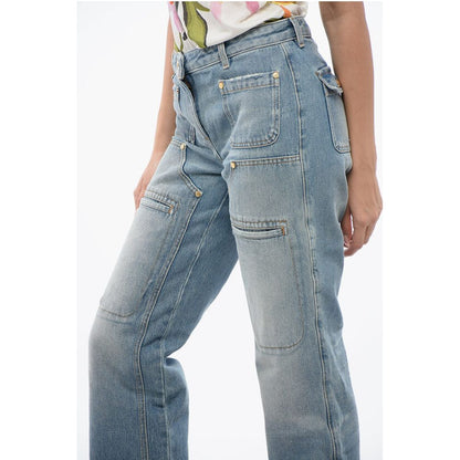 Light Washed Straight Fit Jeans With Knee-Panel