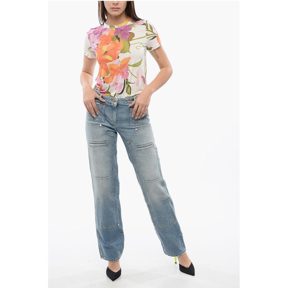 Light Washed Straight Fit Jeans With Knee-Panel
