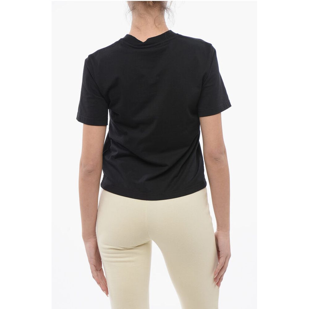 Cropped T-shirt With Embroidered Logo