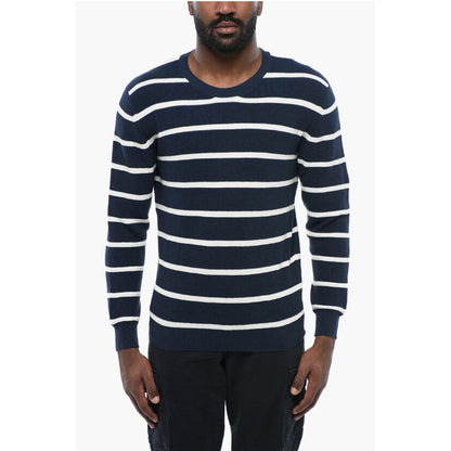 Ring Spun Cotton Sweater with Striped Motif