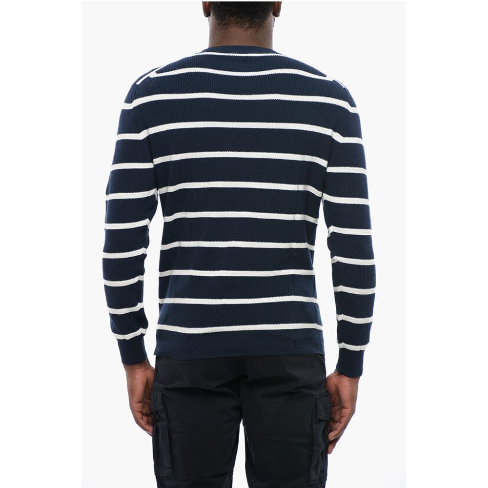 Ring Spun Cotton Sweater with Striped Motif