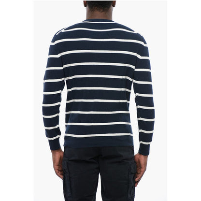 Ring Spun Cotton Sweater with Striped Motif
