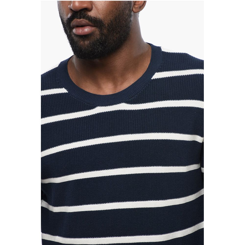 Ring Spun Cotton Sweater with Striped Motif
