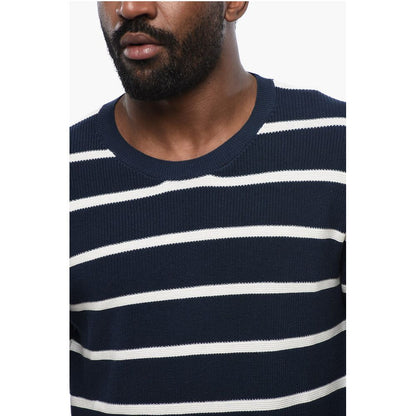 Ring Spun Cotton Sweater with Striped Motif