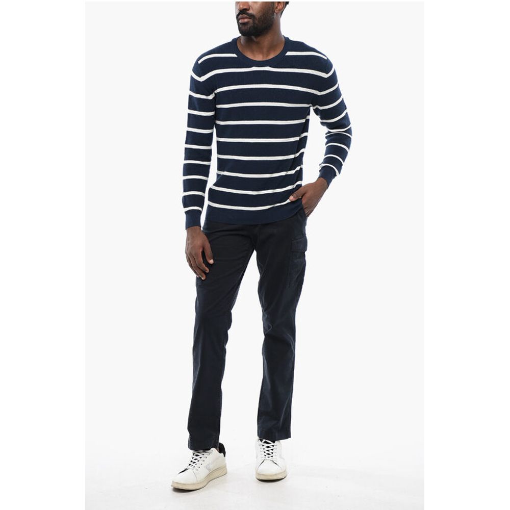 Ring Spun Cotton Sweater with Striped Motif