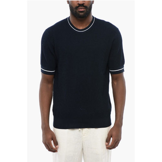 Ribbed Cotton Dropped Shoulder T-Shirt