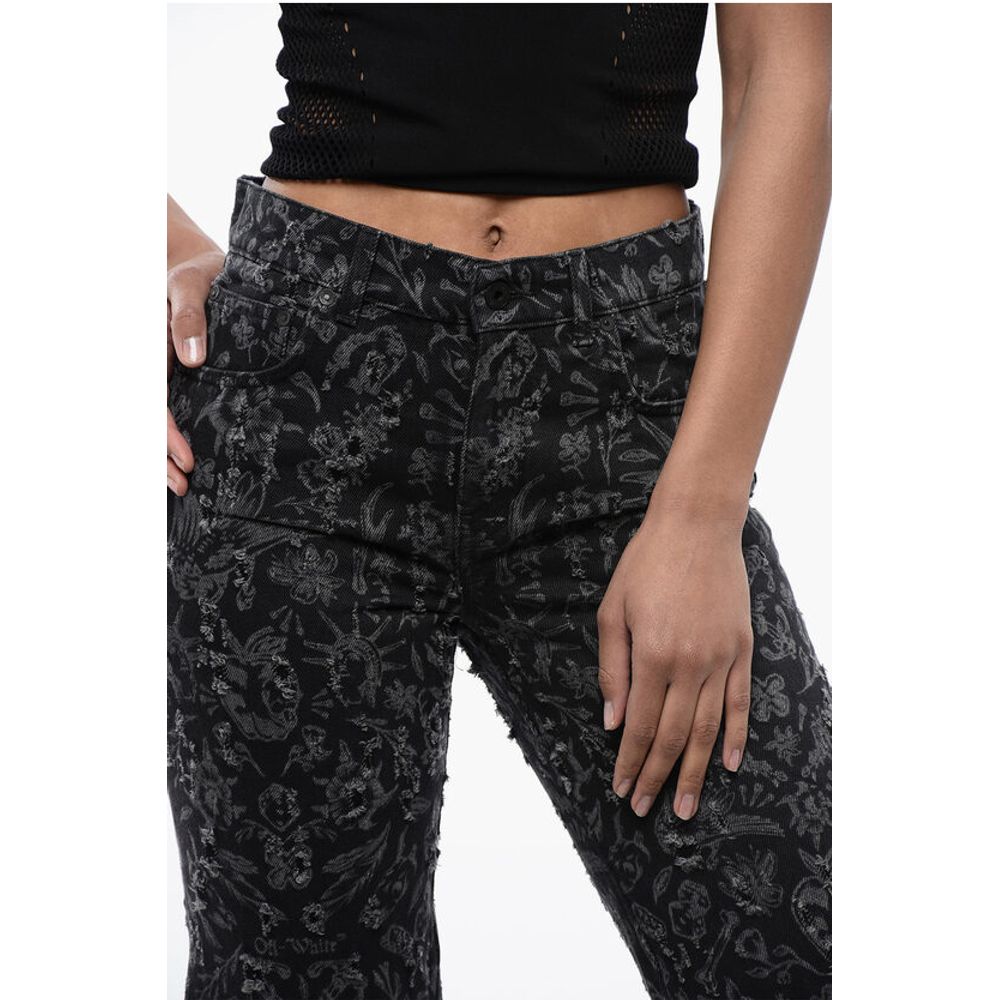 Flared Straight Leg Long Jeans with All-Over Graphic Print 2