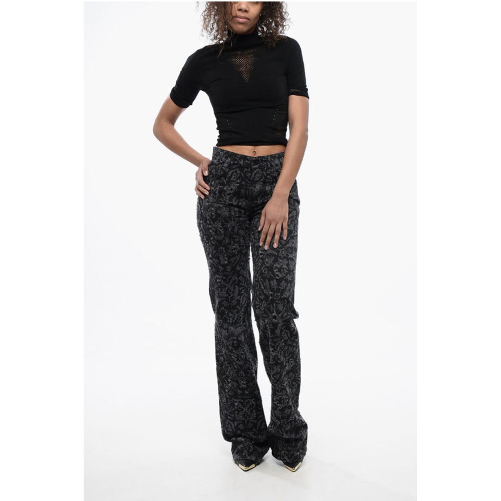 Flared Straight Leg Long Jeans with All-Over Graphic Print 2