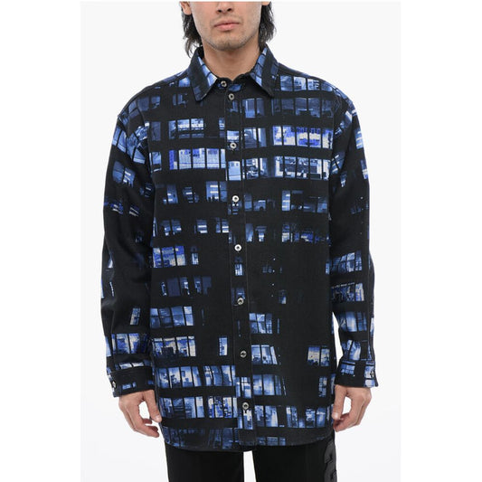 Denim Overshirt with Rhinestone