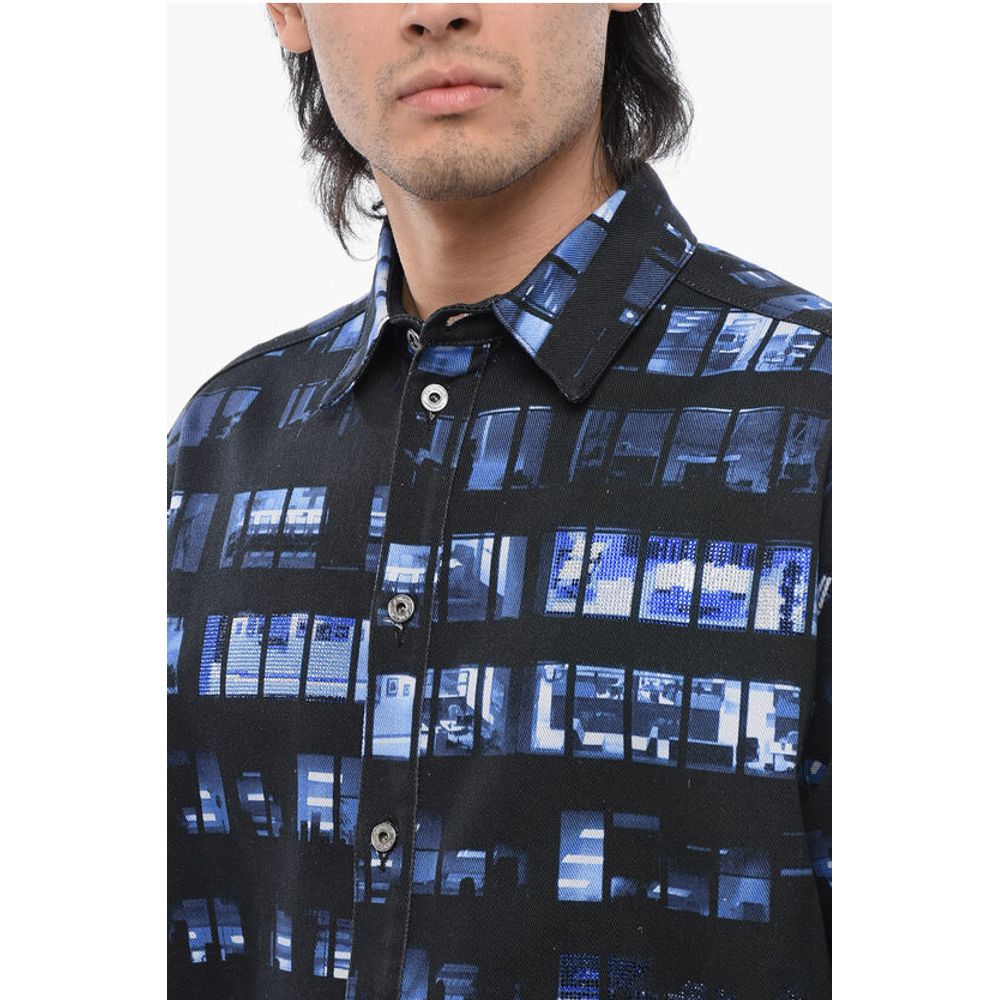 Denim Overshirt with Rhinestone