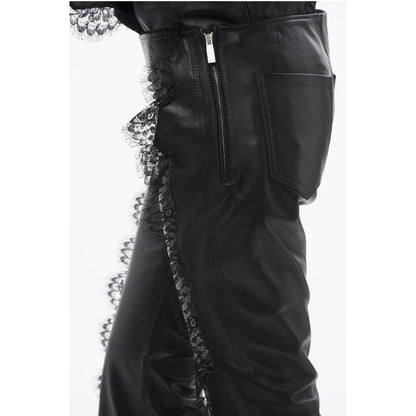 Leather Pants With Lace Trim Details