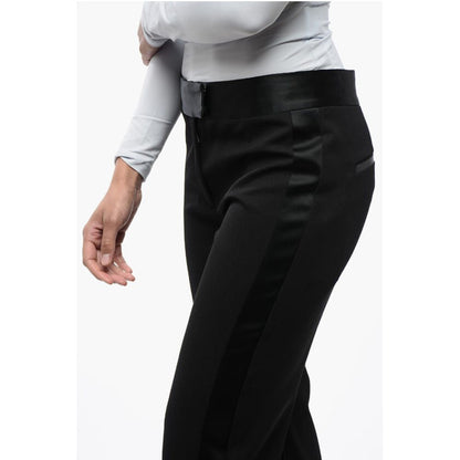 Virgin Wool Pants with Satin Trims and Ankle Slit