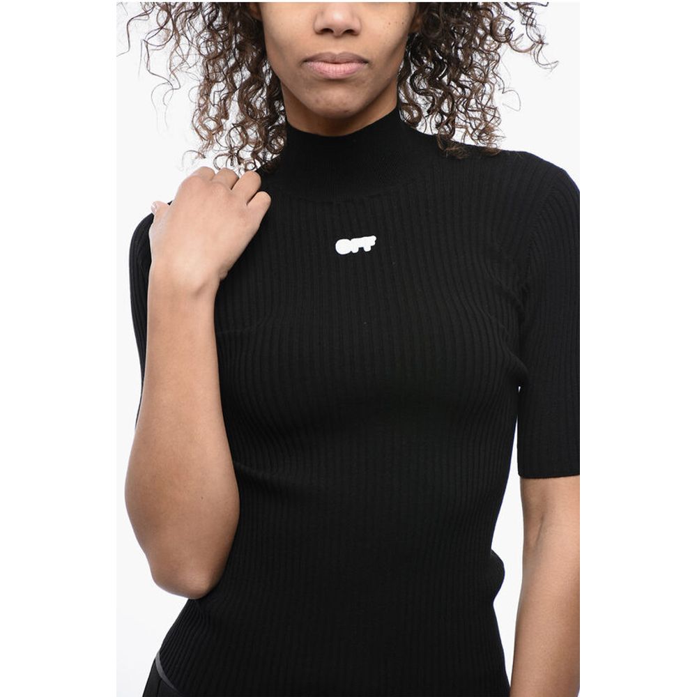 Ribbed Knit Top with Logoed Patch