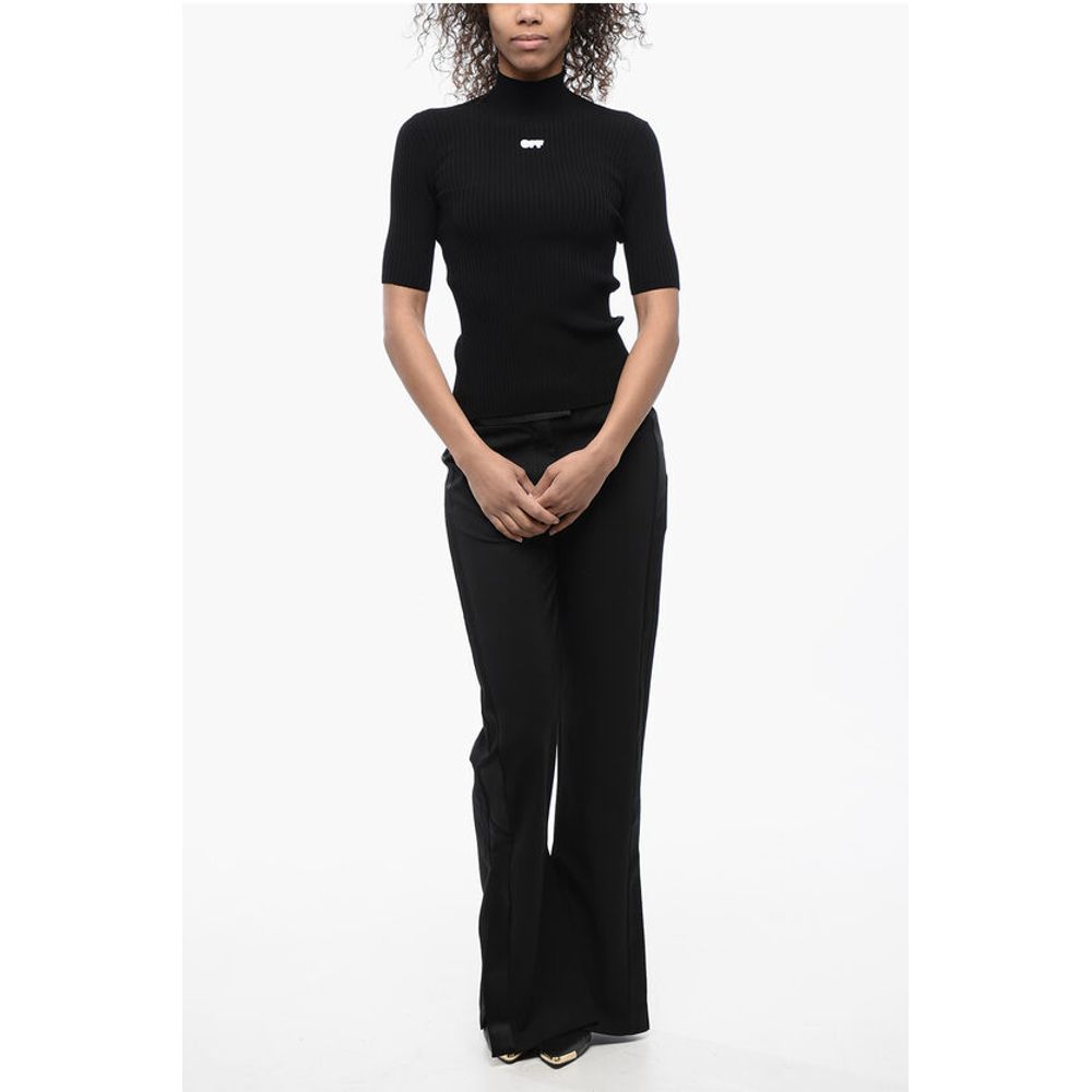 Ribbed Knit Top with Logoed Patch
