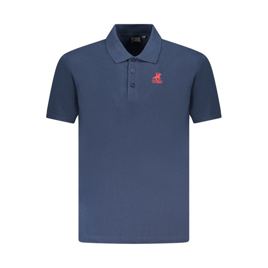 Blue Cotton Men Polo Shirt