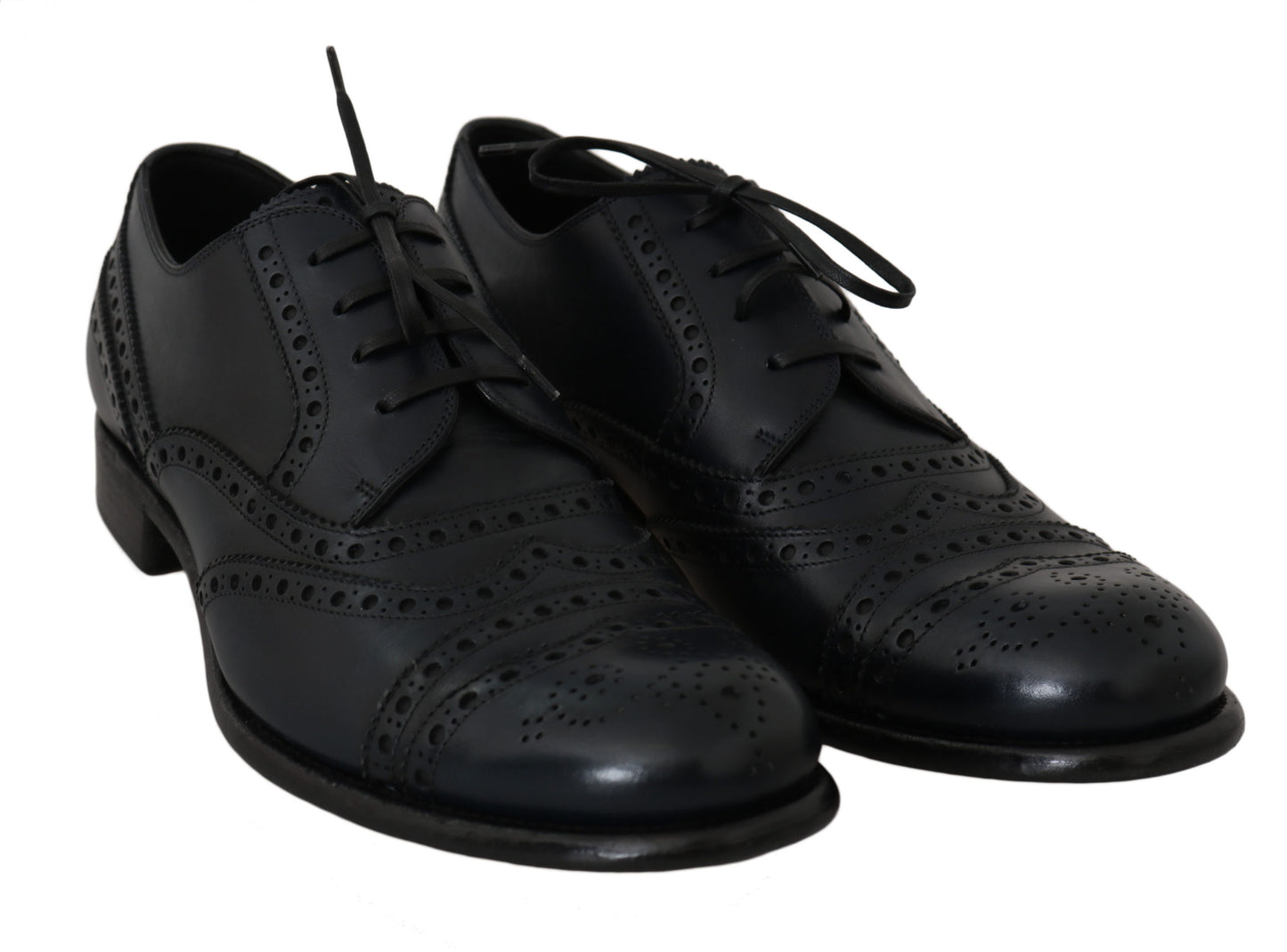 Elegante blaue Derby-Schuhe aus Leder mit Flügelkappe