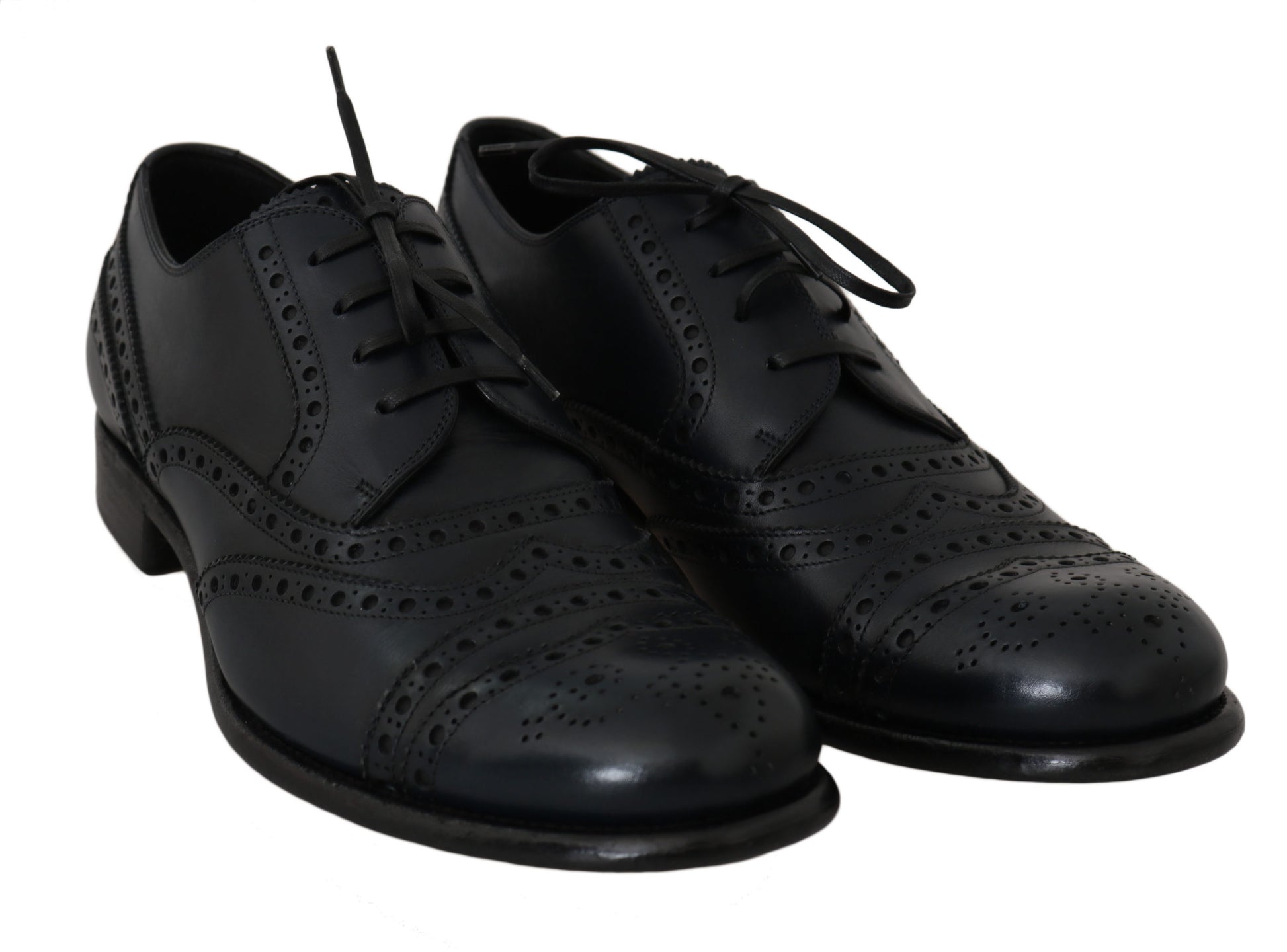 Elegante blaue Derby-Schuhe aus Leder mit Flügelkappe