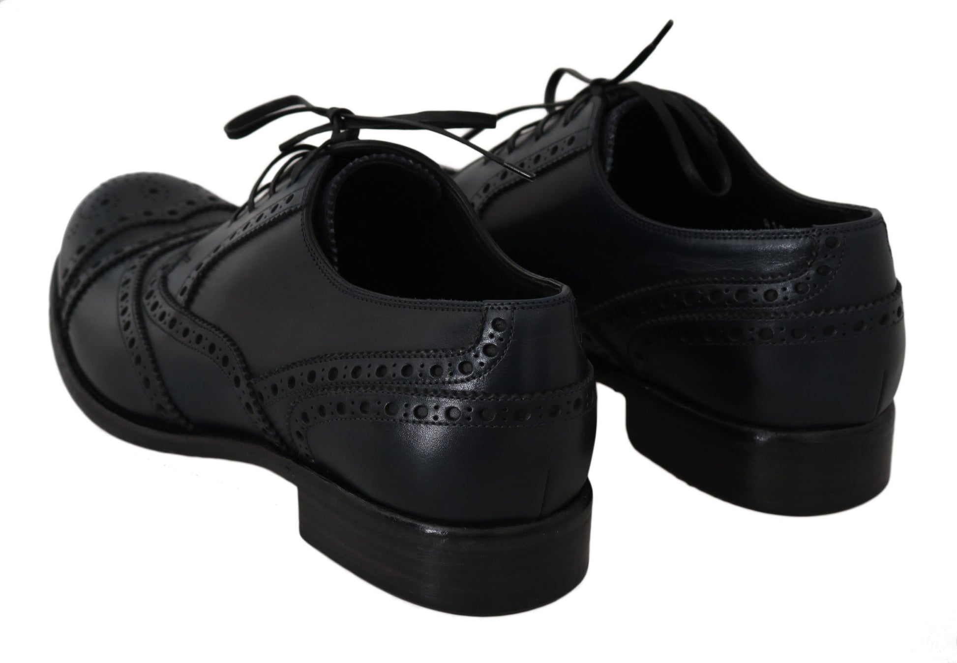 Elegante blaue Derby-Schuhe aus Leder mit Flügelkappe
