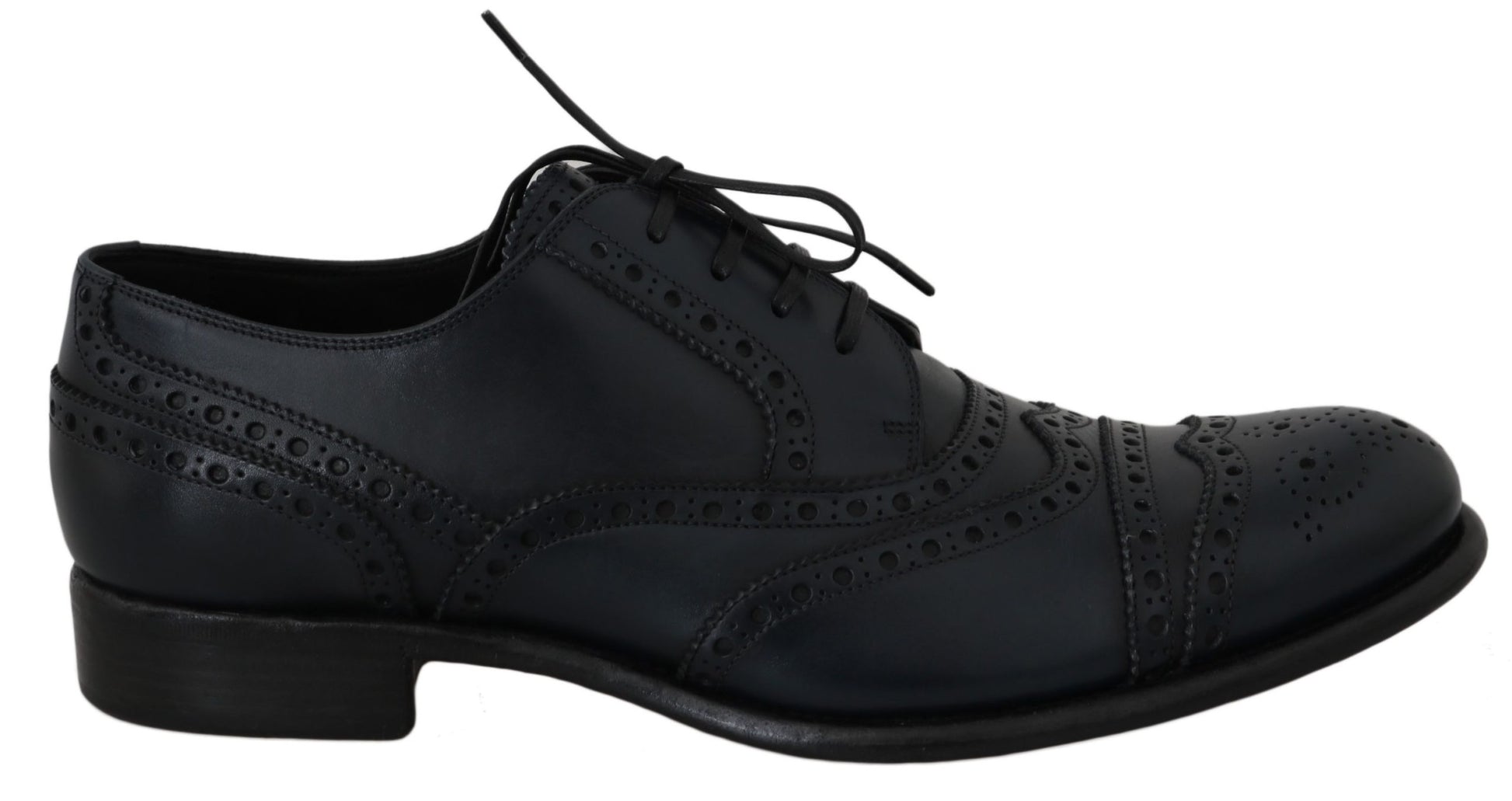 Elegante blaue Derby-Schuhe aus Leder mit Flügelkappe