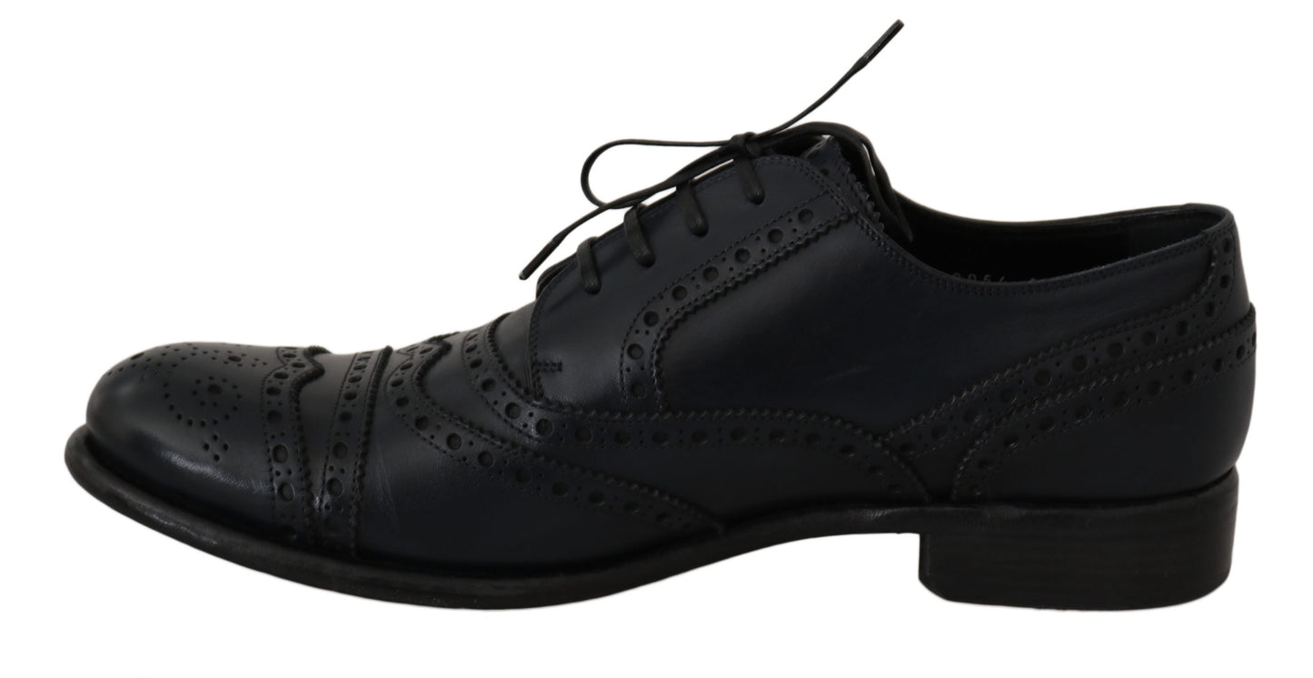 Elegante blaue Derby-Schuhe aus Leder mit Flügelkappe