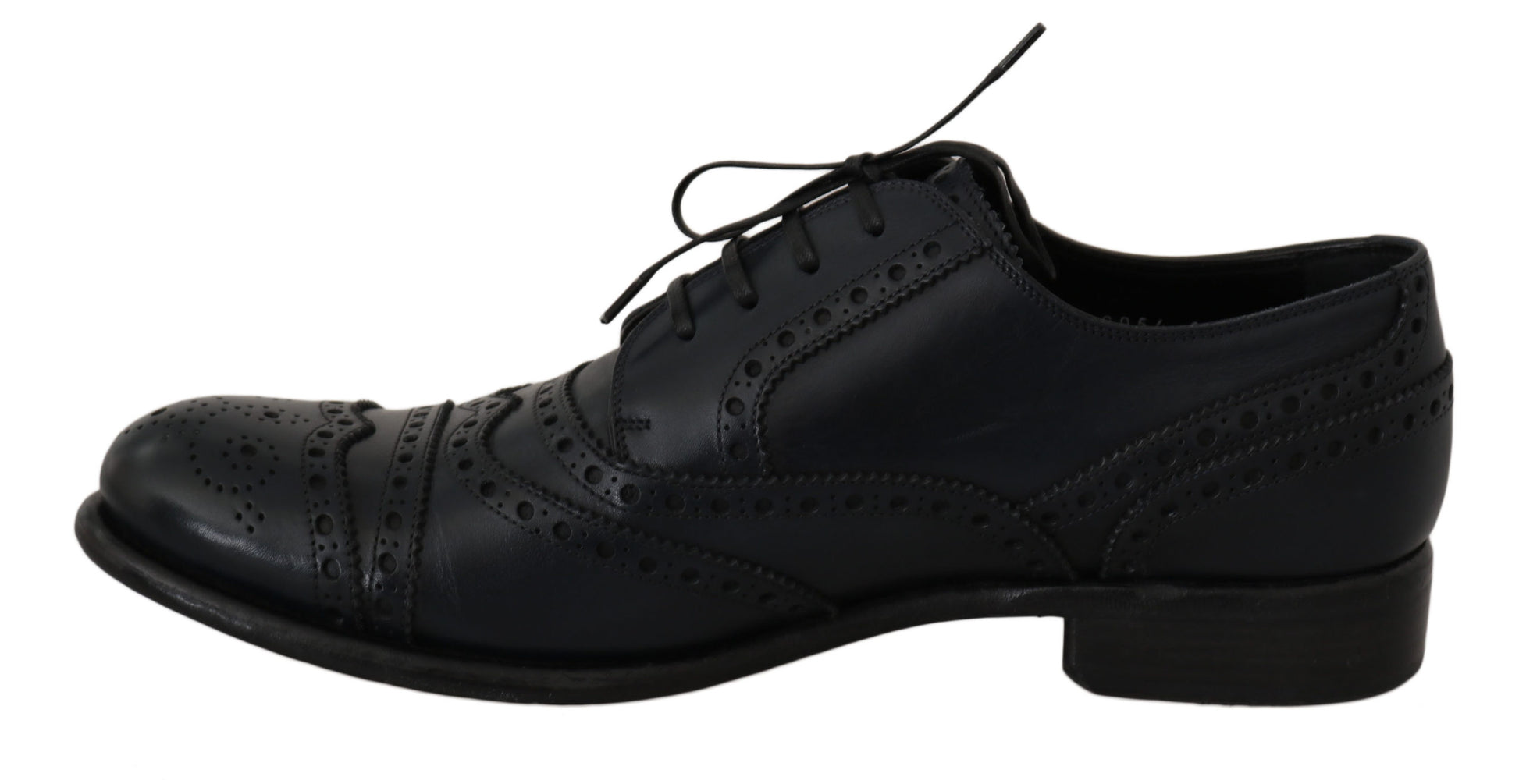 Elegante blaue Derby-Schuhe aus Leder mit Flügelkappe