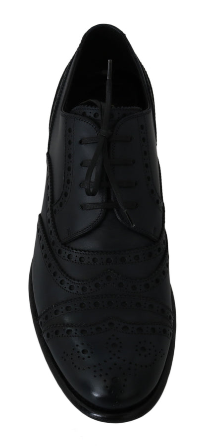 Elegante blaue Derby-Schuhe aus Leder mit Flügelkappe