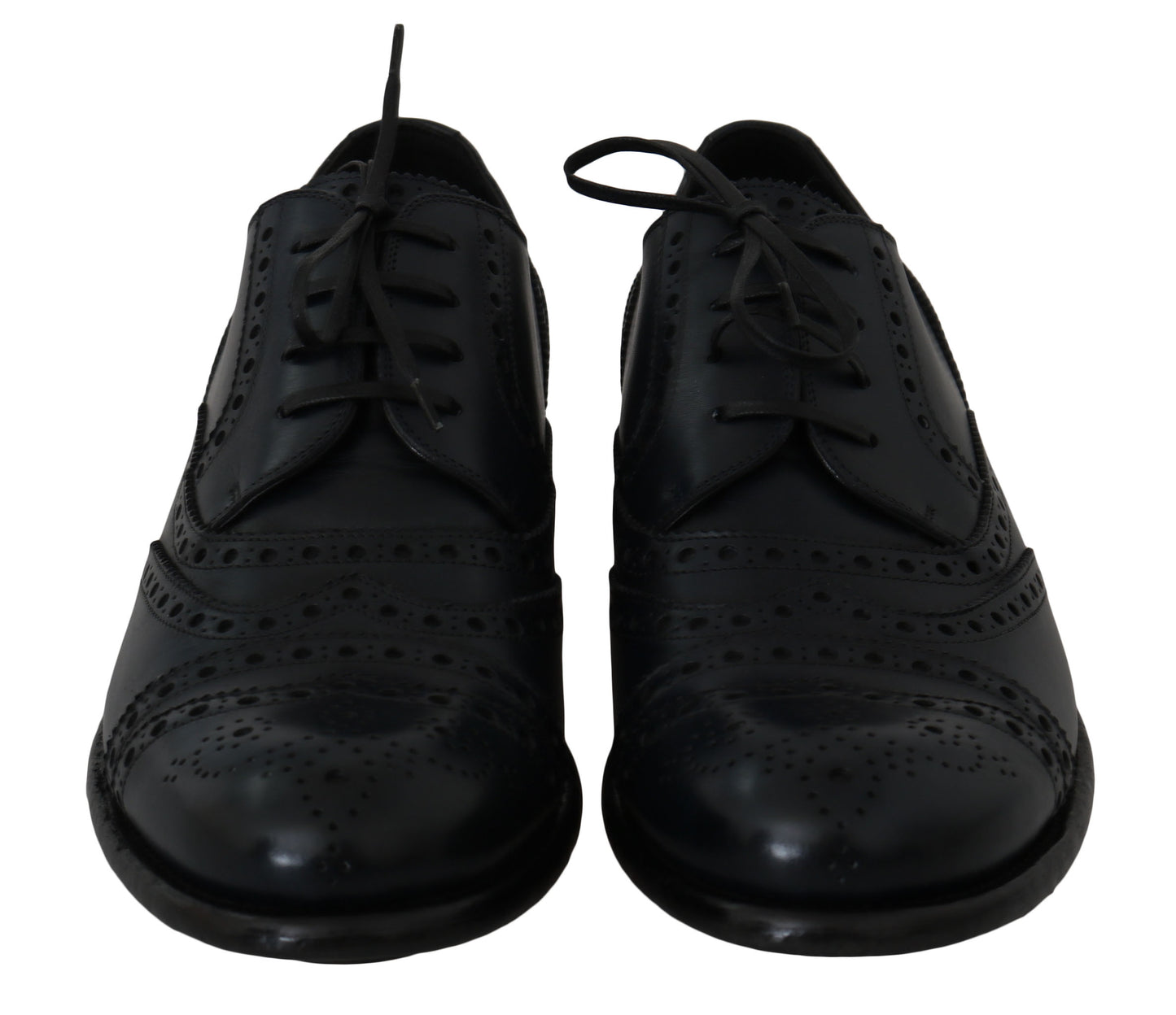Elegante blaue Derby-Schuhe aus Leder mit Flügelkappe