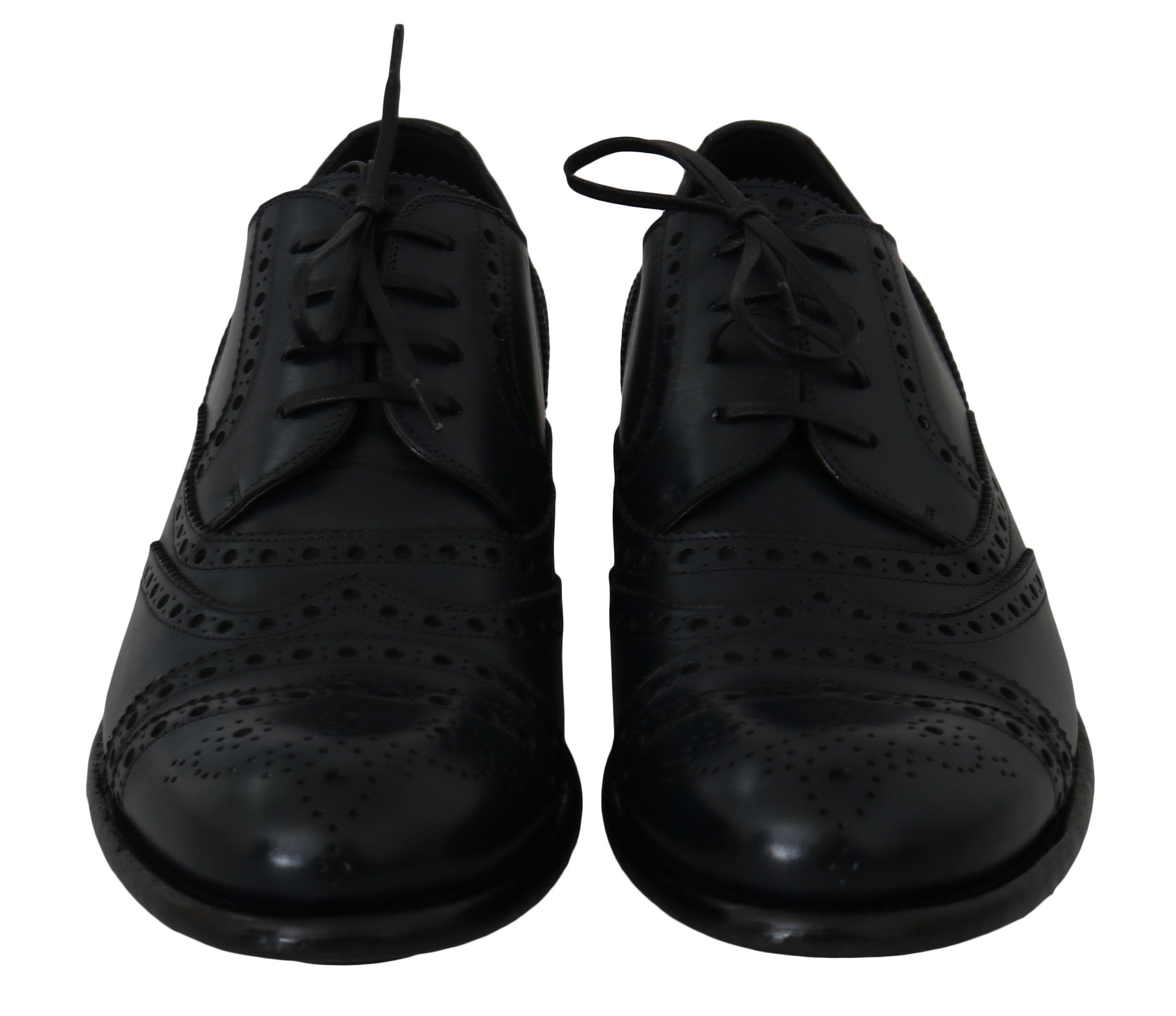 Elegante blaue Derby-Schuhe aus Leder mit Flügelkappe
